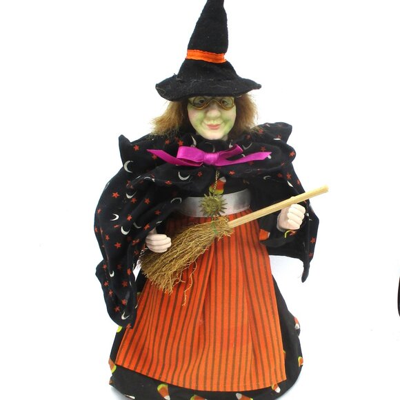 Vintage Lillin Vernon Witch Doll 90"s Halloween Moon Stars 14" Broom - Picture 1 of 4